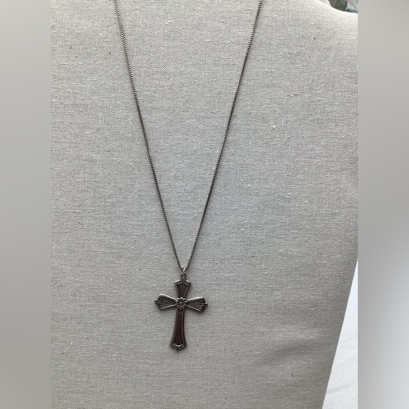 Vintage Sterling Silver Cross Pendant Necklace unisex - Picture 2 of 4